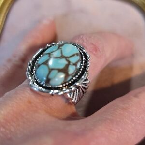 925 Sterling Silver, Unmarked  and Faux Turquoise Ring